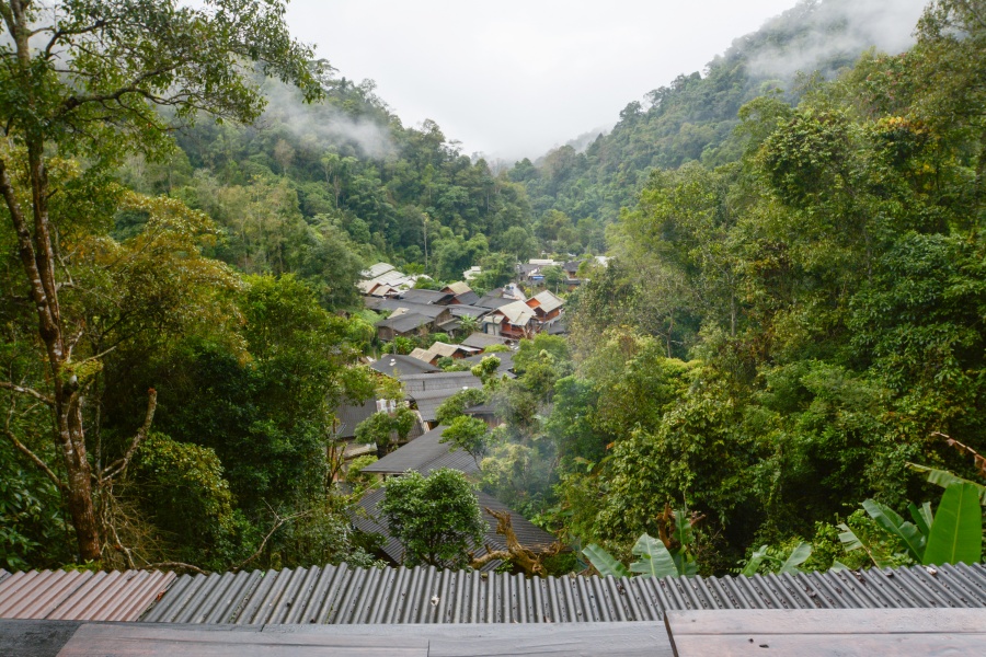 Mae Kampong Village with rain and fog , small village in  mountain , Chiang Mai, Thailand