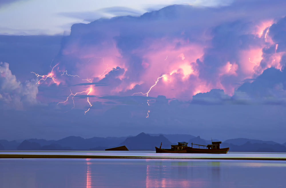 Lightning seascape above the sea in Koh Samui