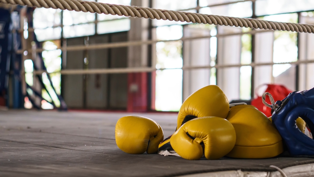 Boxing mitt on the floor