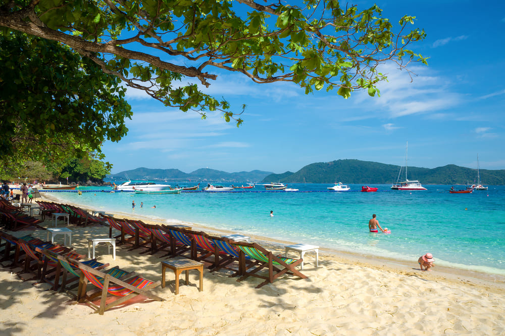 Beach chairs at Banana Beach on a sunny day
