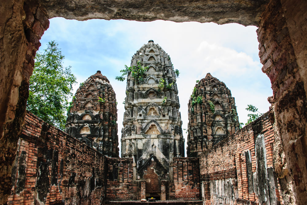 Three prangs at Wat Si Sawai in Sukhothai Historical Park
