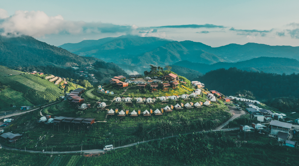 Aerial view of camping area at Mon Jam, Chiang Mai