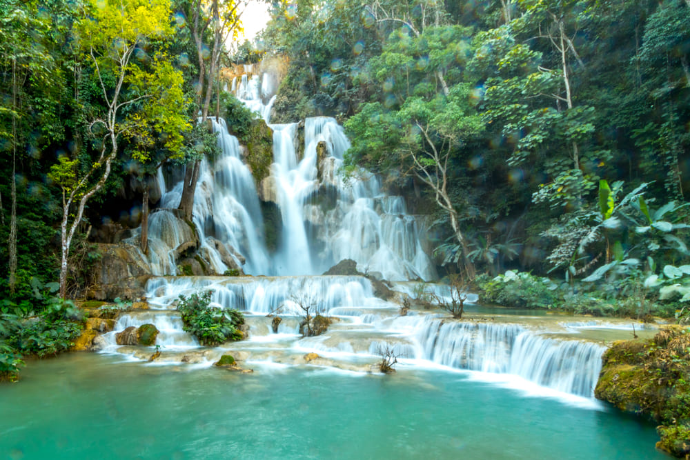 Water flowing at Tad Sae Waterfall