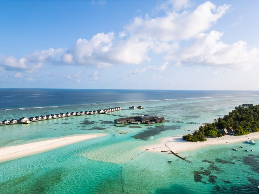 Wide view of luxury resort in Dhigurah, Maldives Island