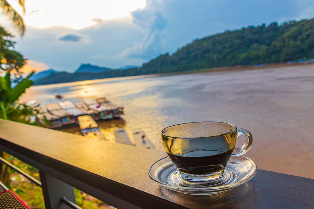 A cup of coffee with a river view in Luang Prabang