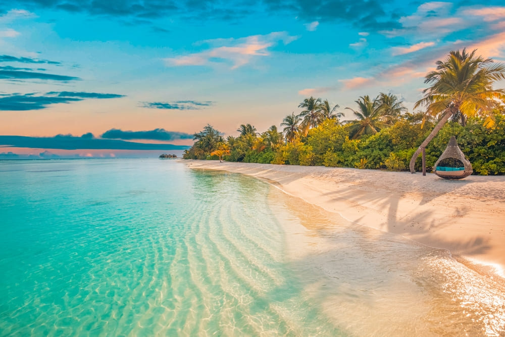 Sunset scenes on the Maldives beach