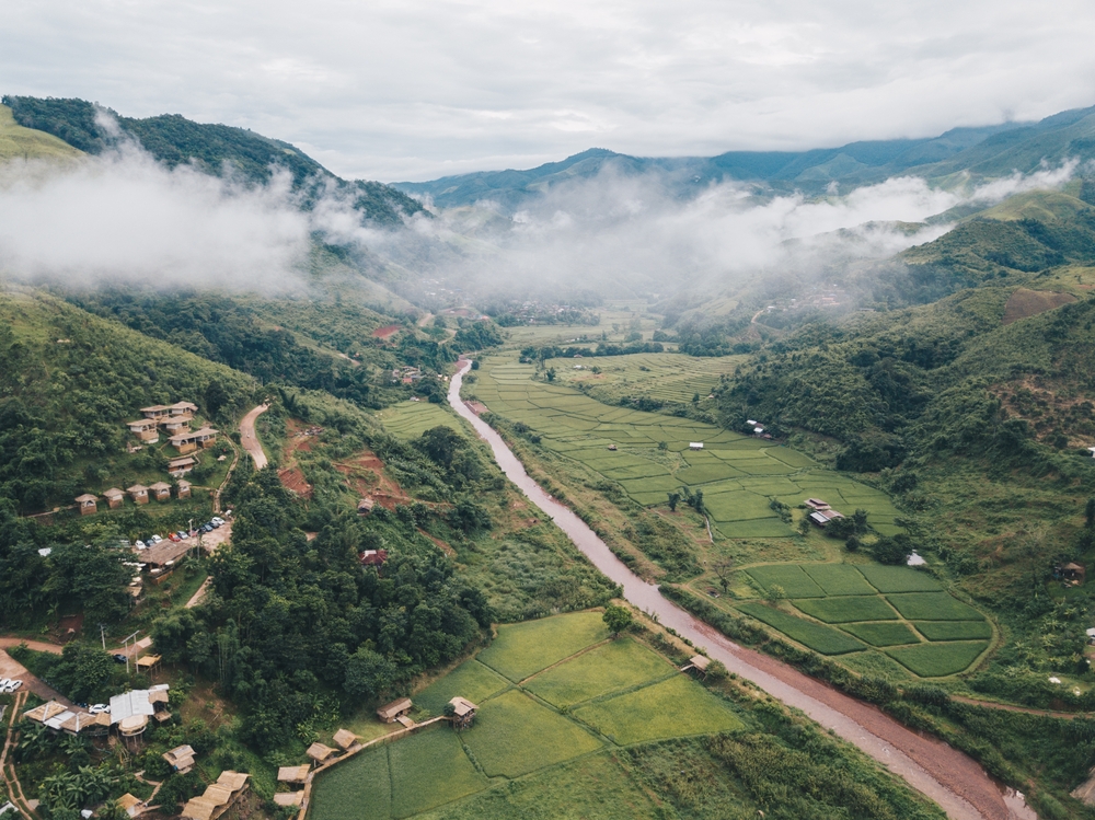Aerial view of a valley in Nan
