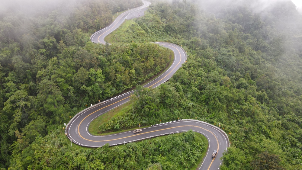 Long road through a mountain in northern Thailand