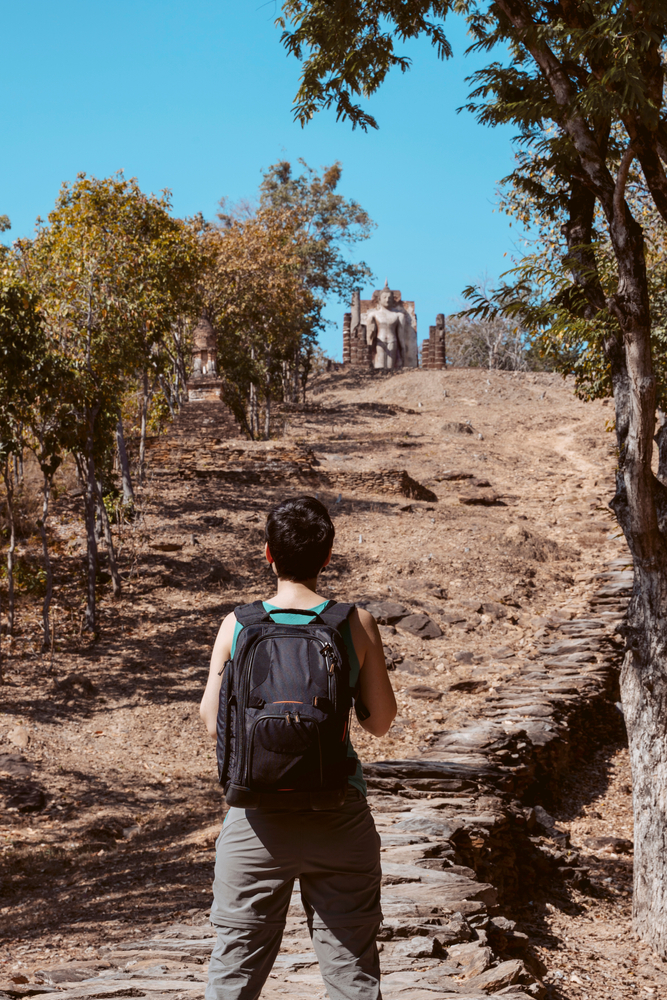 The climb to the hilltop where Wat Saphan Hin in Sukhothai is located.