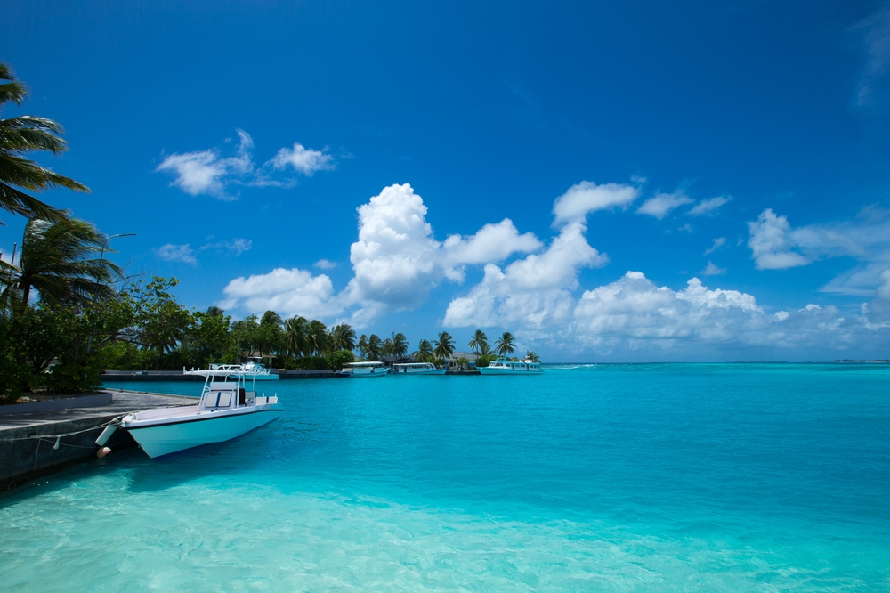 Speedboat on blue sea in the Maldives, Maldives
