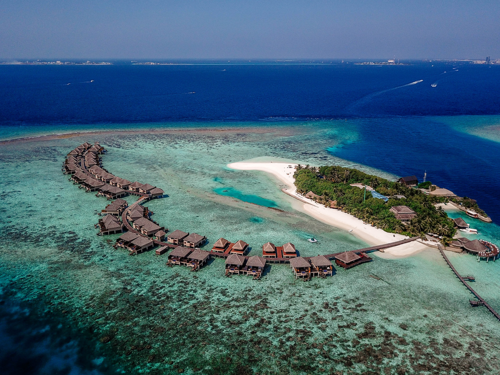 Top view of overwater villas at Adaaran Prestige Vadoo, Maldives