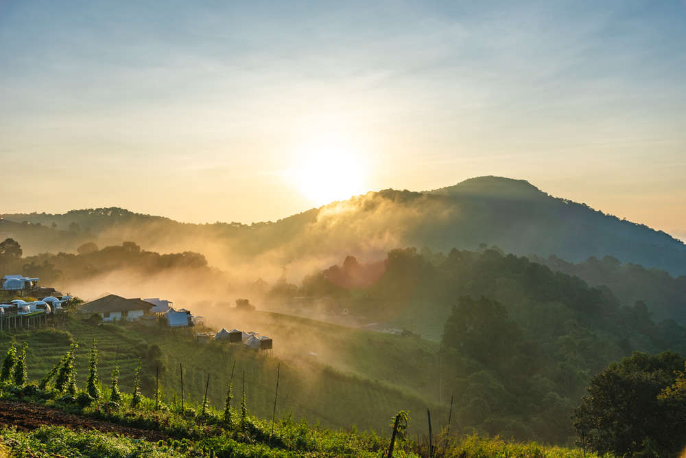 Sunrise over the mountain in Mon Jam, Chiang Mai