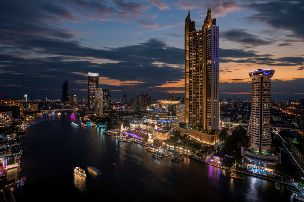 Top view of ICONSIAM next to the river at night