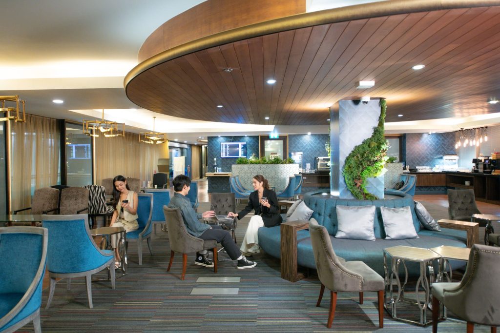 Bangkok Airways Blue Ribbon Club Lounge interior with an elegant and relaxing atmosphere.