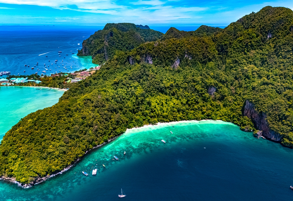 Aerial view of Monkey Beach in Krabi, Thailand