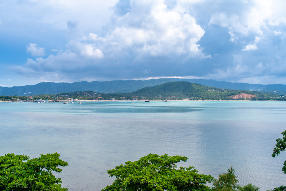 Clear views of Koh Phangan and Bophut Beach from Wat Phra Yai, Koh Samui