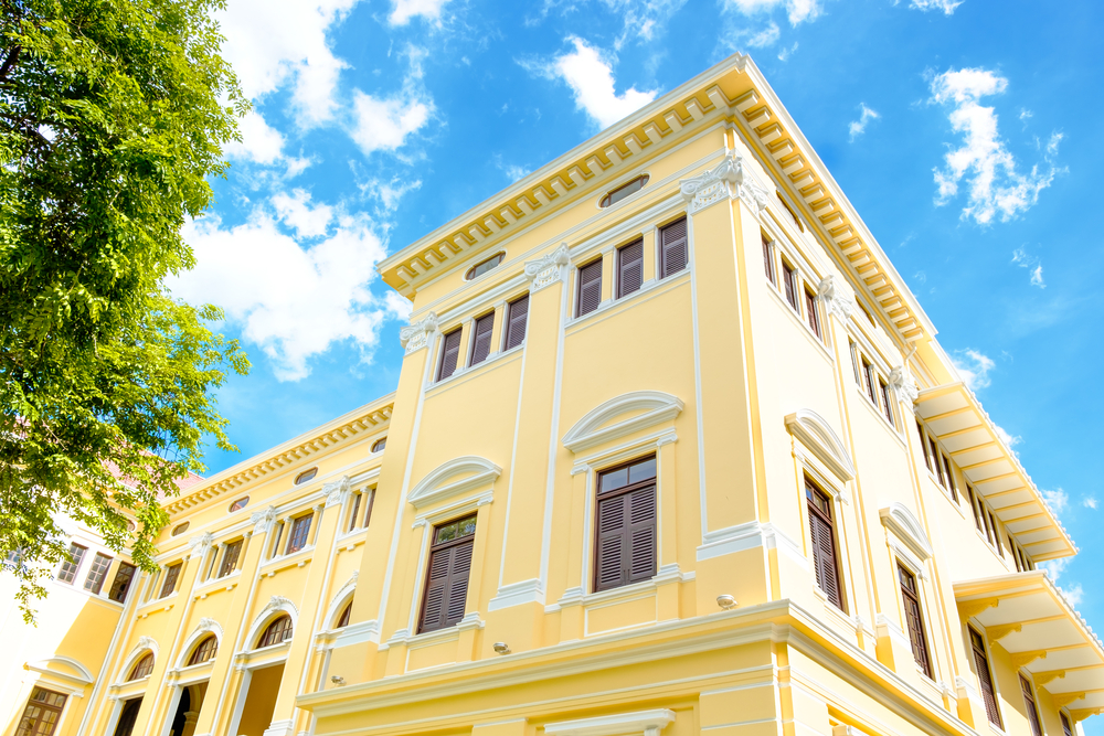 Yellow exterior of a building at Museum Siam in Bangkok