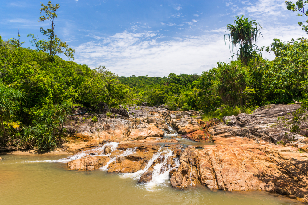 Water coming down Than Sadet Waterfall on Koh Phangan