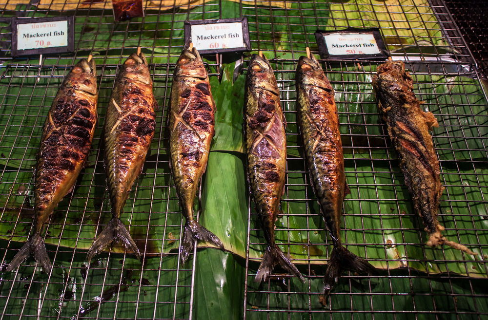 Grilled fish for sale at Thong Sala Night Market in Koh Phangan