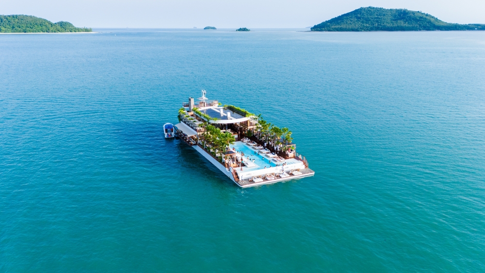 Floating cruise of YONA Beach Club in the middle of the sea in Phuket