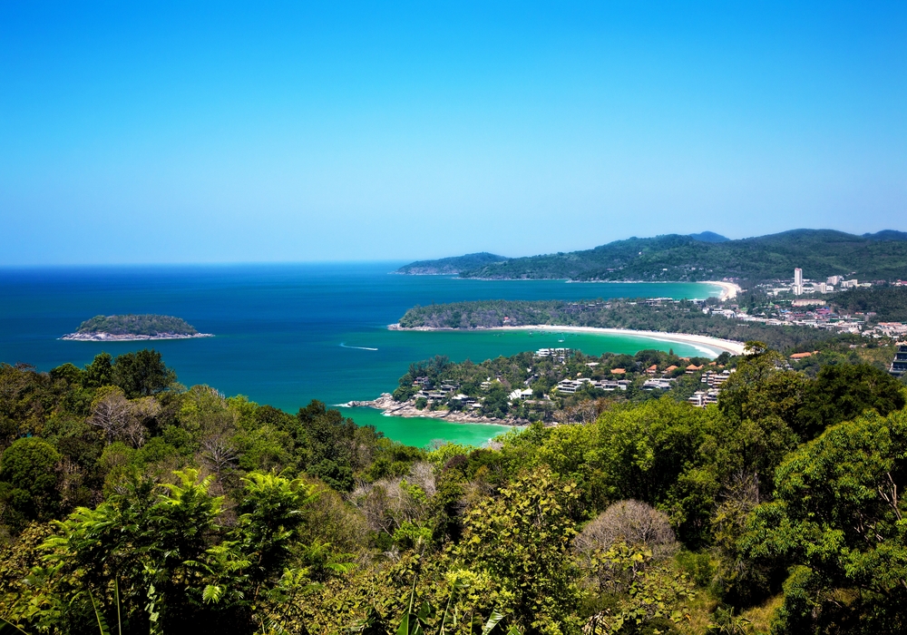 A viewpoint of Kata Noi Beach, Kata Yai Beach, and Karon Beach, Phuket