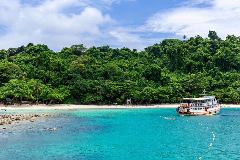 Tourists traveling by boat to Koh Rang, Trat Province, Thailand.