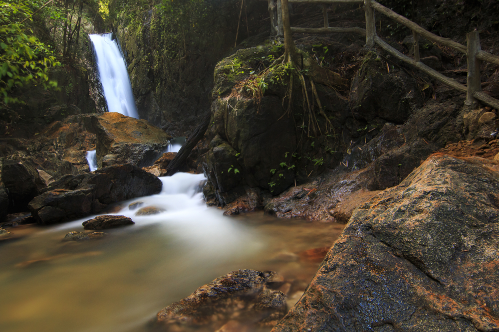 Bang Pae Waterfall in Phuket, a small and peaceful waterfall in Thailand set in a shady arboretum.