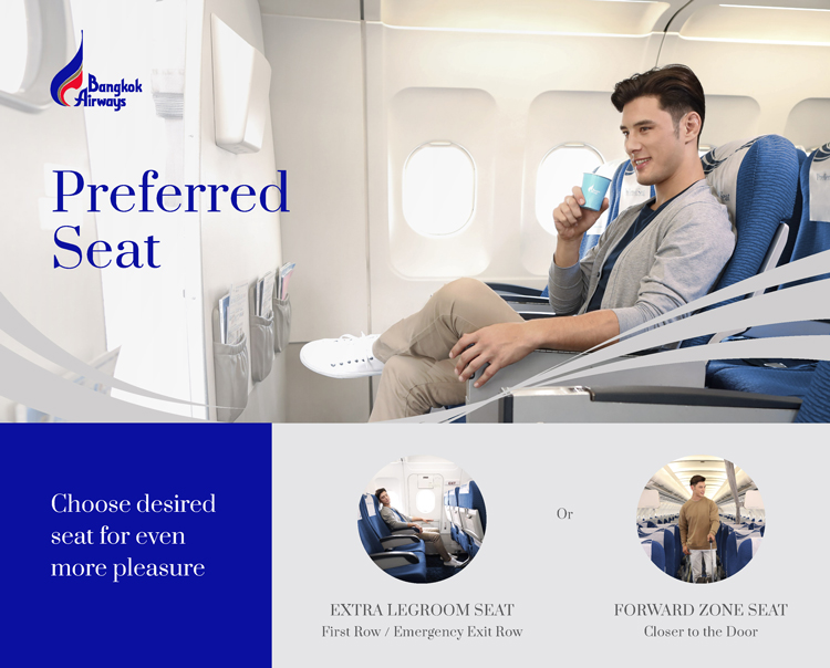 Preferred Seat options graphic comparing Extra Legroom seat and Forward Zone seat on Bangkok Airways.