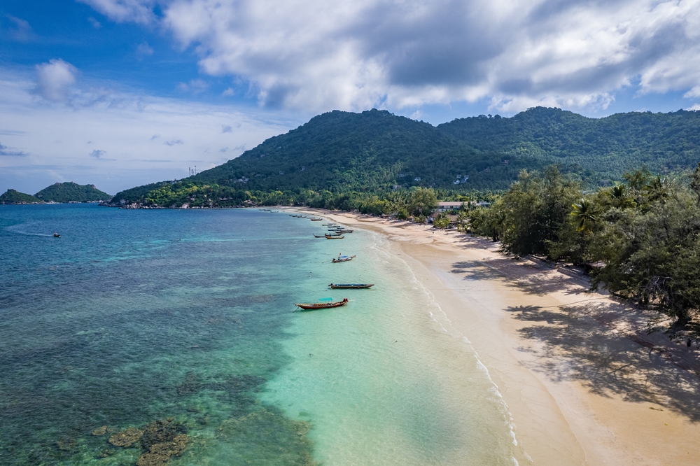 ต้นมะพร้าวริมชายหาดทรายรี พิกัดเที่ยวยอดฮิตใกล้เกาะนางยวน สุราษฎร์ธานี