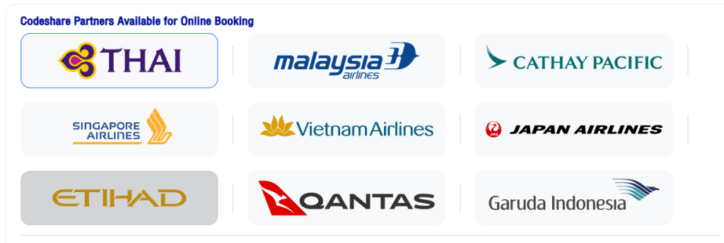 List of Bangkok Airways codeshare partner airlines 