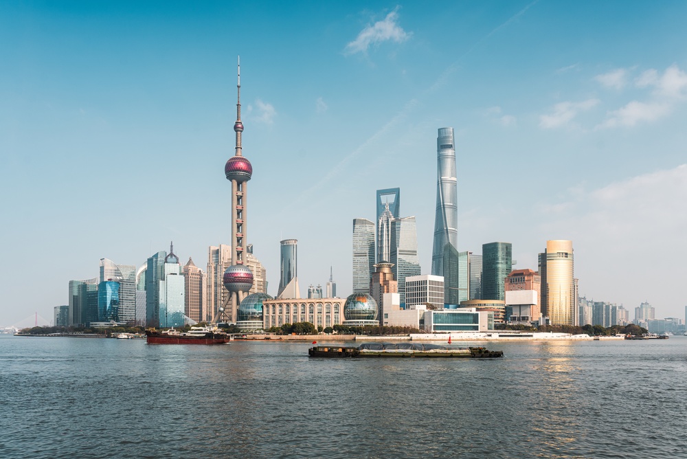 Lujiazui skyline featuring the Shanghai Tower and Oriental Pearl Tower across the Huangpu River, top things to see in Shanghai, China.