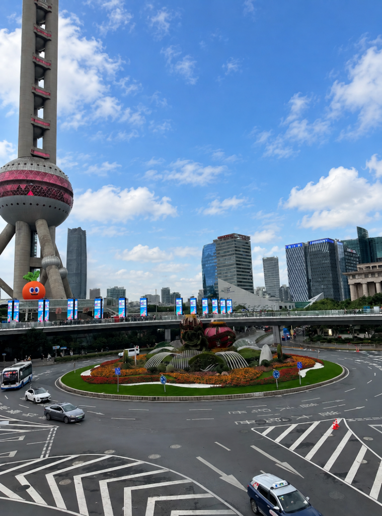 The Mingzhu roundabout in the Lujiazui financial district, known as the best feng shui spot in Shanghai