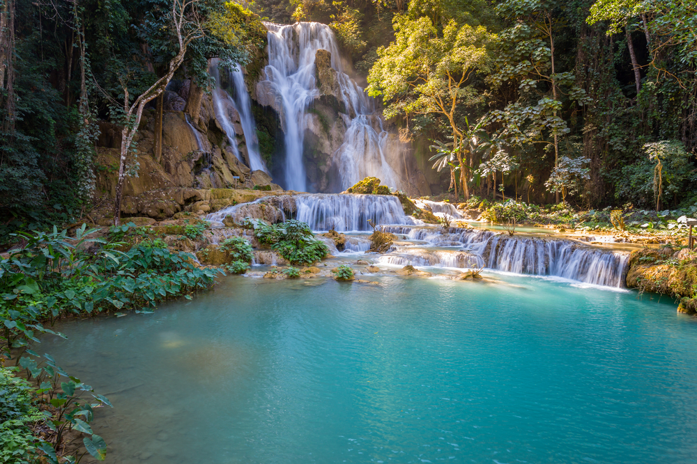 The turquoise pools of Kuang Si Waterfall, a top natural attraction in Luang Prabang.