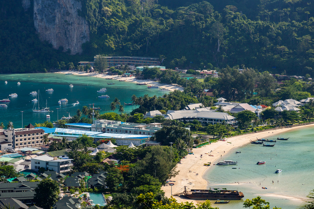 The stunning twin bays seen from Phi Phi Don Viewpoint, a popular excursion from Ao Nang Beach.